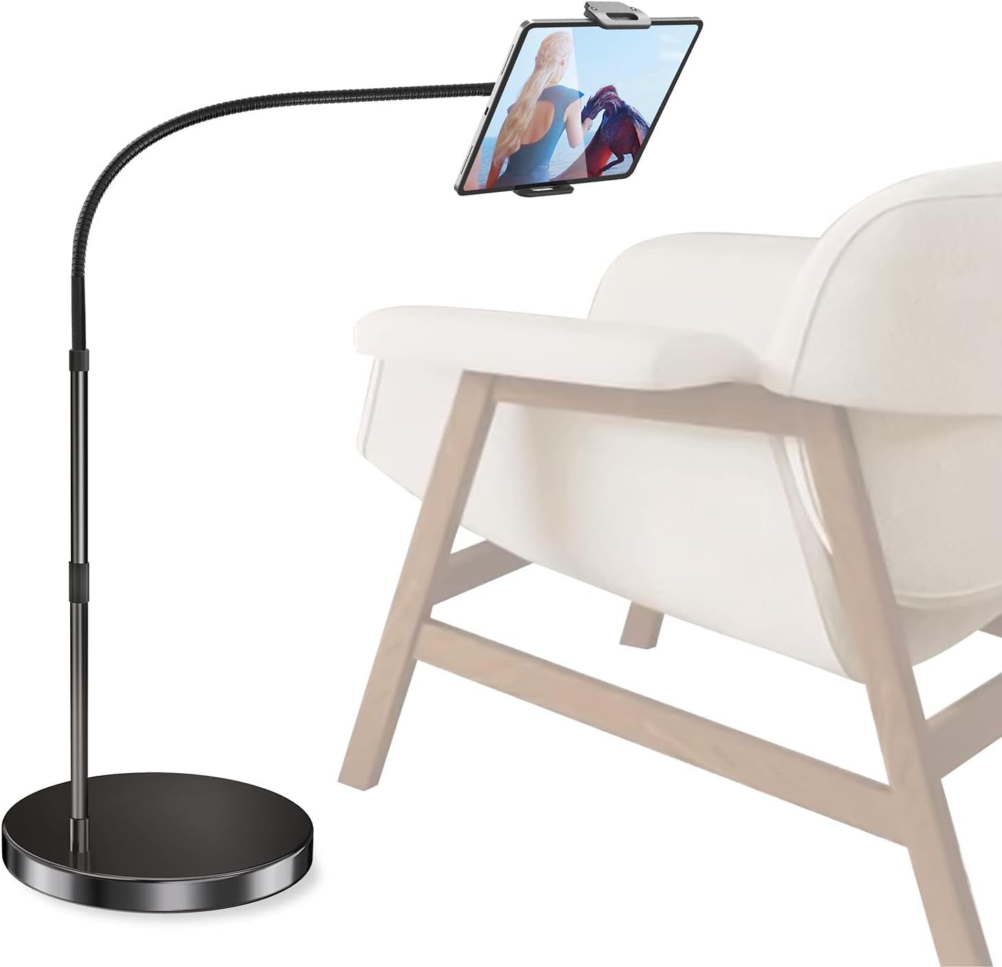 elitehood iPad Stand Floor with 14lb Heavy Duty Base, AdjustablecGooeneck Tablet Floor Stand, Tall iPad Holder for Bed Compatible with 4.7-13in Kindle, iPhone and Tablets