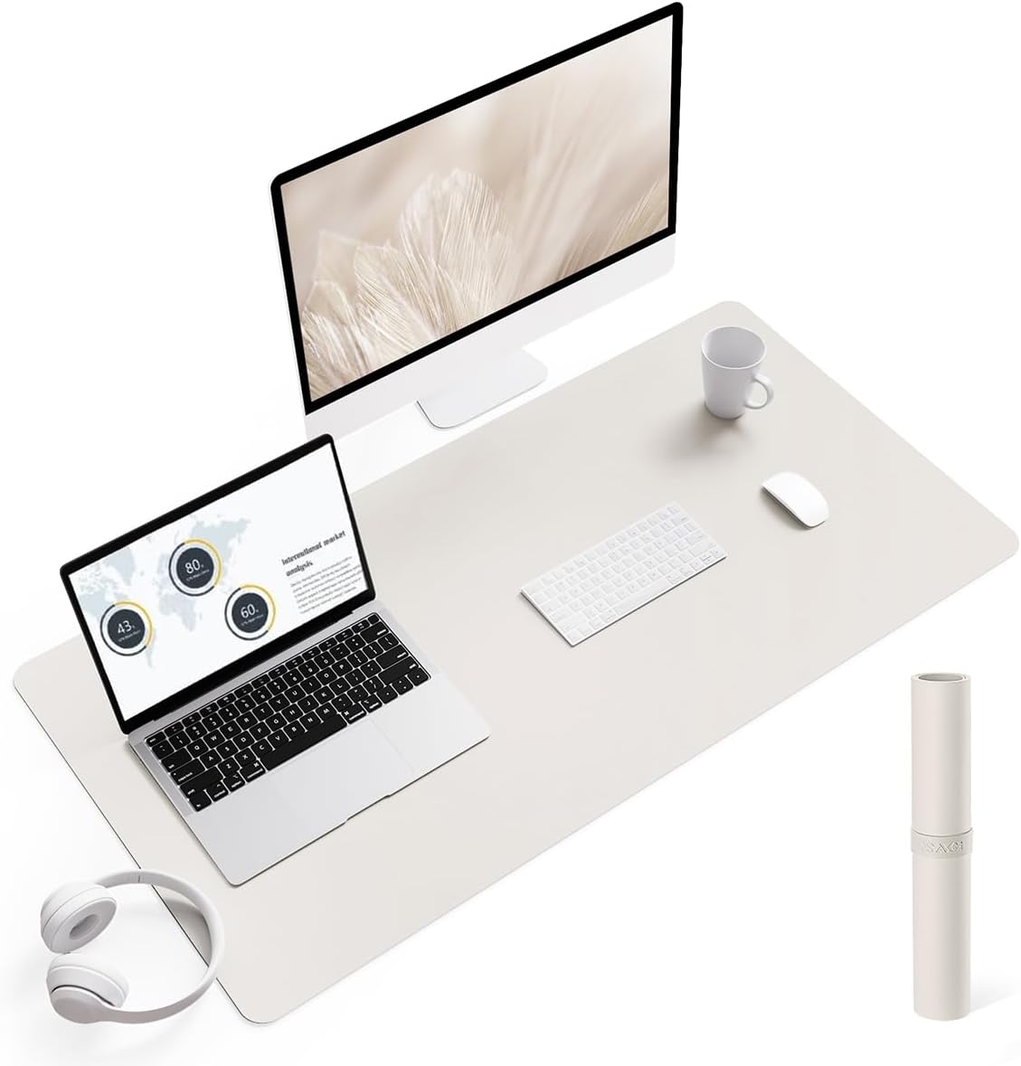 YSAGi Non-Slip Desk Pad, Waterproof PVC Leather Desk Table Protector, Ultra Thin Large Mouse Pad, Easy Clean Laptop Desk Writing Mat for Office Work/Home/Decor (90 x 43 cm, Gray)