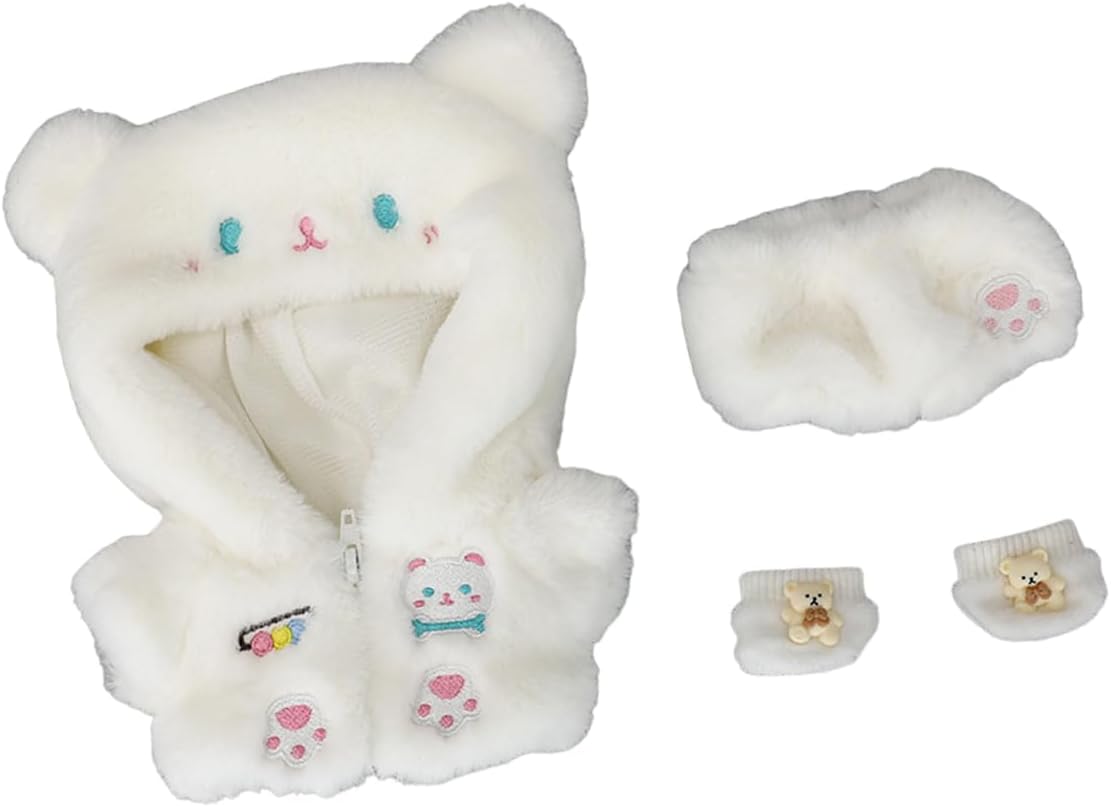 CALEMBOU 20cm Plush Doll Clothes, Anime Plushie Outfit Suit Pajamas, 8 inch Cotton Doll Clothes for Dolls Stuffed Animals (WhiteBearNew Suit)