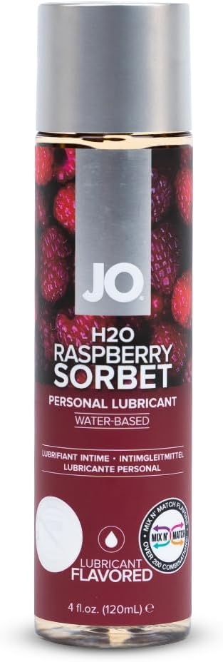 JO H₂O Raspberry Flavored Lube – Edible Water Based Personal Lubricant, Sugar Free Raspberry Sorbet – 4 fl oz