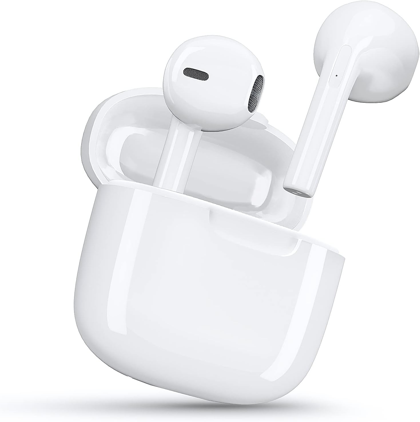 MELARQT Wireless Earbuds, 3D HiFi Stereo Headphones with Charging Case, Bluetooth 5.0 in Ear Headphones with Noise Cancelling Mic, IPX6 Waterproof for Work, Sport-White