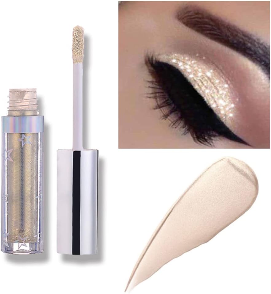 Weixinbuy 12 Colors Liquid Eyeshadow Glitter Metallic Eyeshadow Shining Shimmer Glitter Highly Pigmented Liquid Eyeliner Waterproof Long Lasting ((101#Cream))