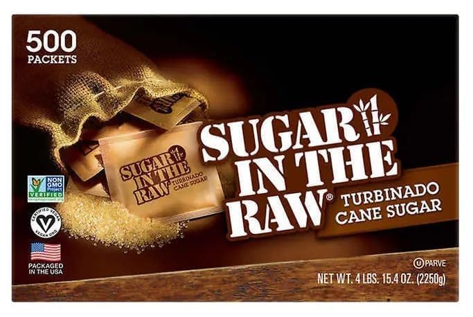Sugear InThe Raw Packets 500 Count, Brown Sugar, Natural Sweetener for Drinks and Baking, Sugar Packets for Home, Office, Coffee, Bar, Gift,Restaurants, & Coffee Stations Plus Spoon Perfect for Mixing
