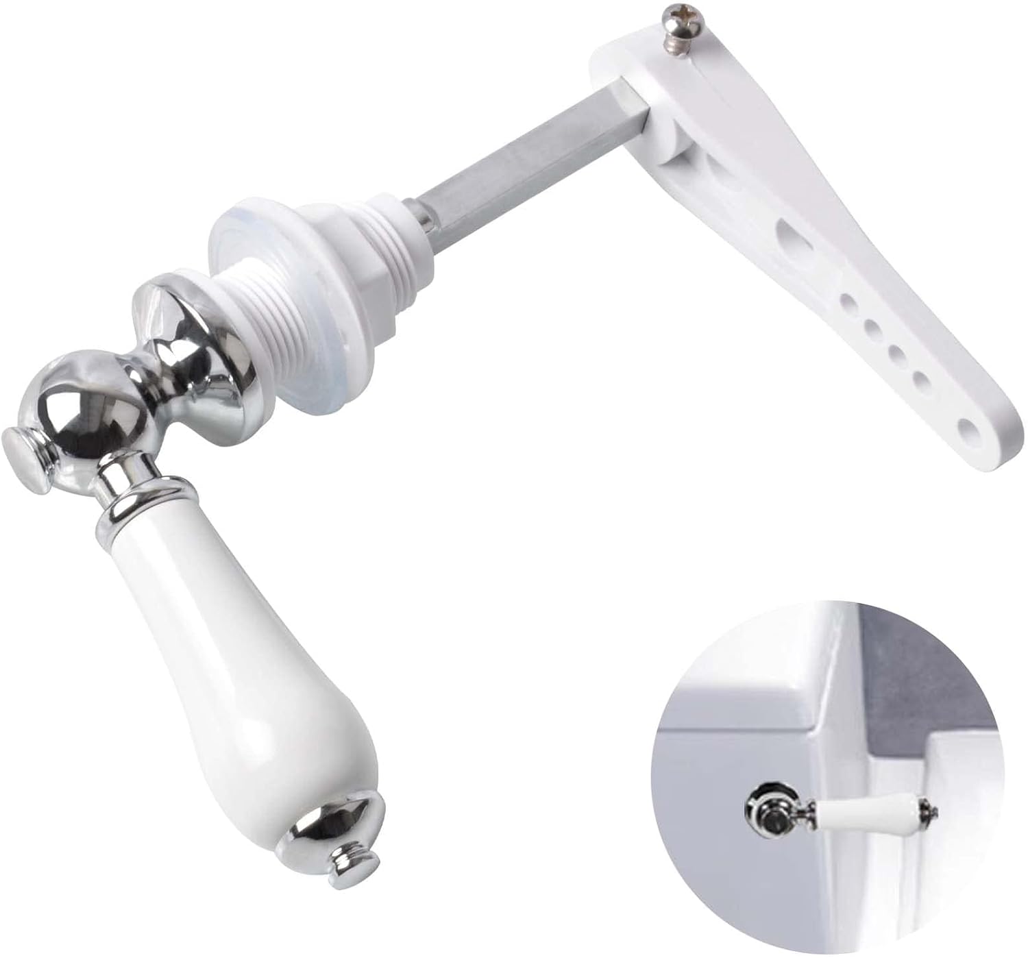 ProChosen Ceramic Toilet Flush Handle, Toilet Flush Handle Replacement Universal Fit Toilet Cistern Handle Chrome Plated Replacement Ceramic Handle Cistern Lever for Toilet Cistern Tank Lever