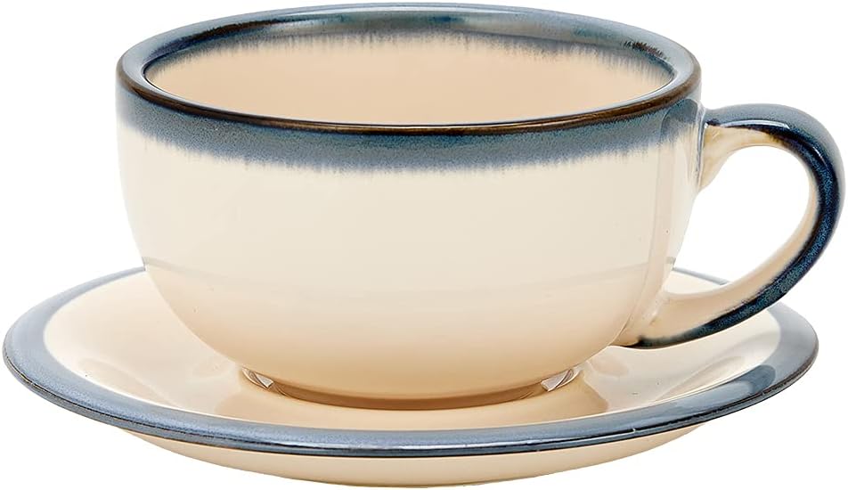 Vintage Design 12 oz Ceramic Latte Art Cappuccino Barista Cup with Saucer (Beige)