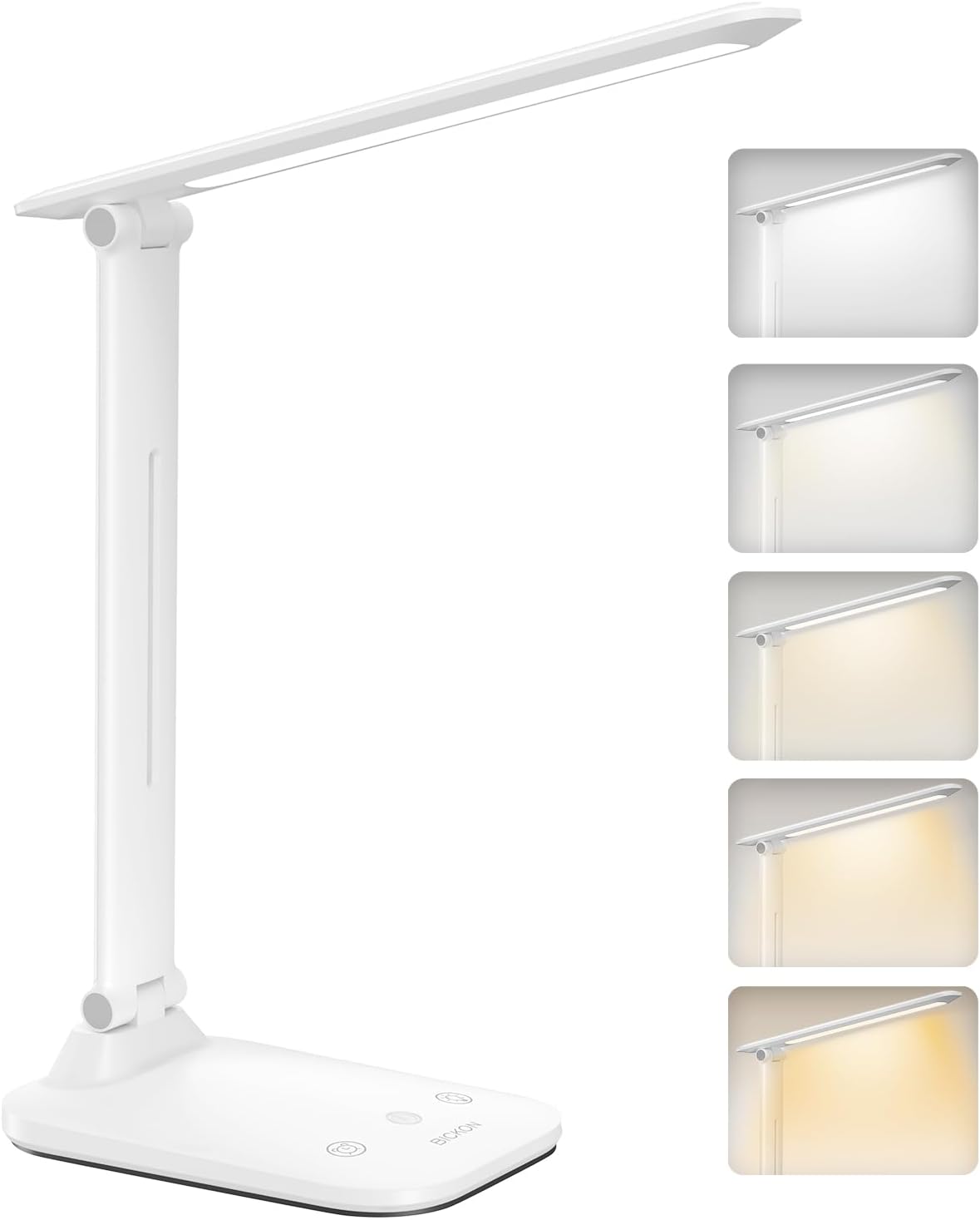 BICKON Desk Lamp, 5 Colour & 15%~100% Adjustable Brightness Dimmable LED Desk Lamp for Study, Eye-Caring Desk Light USB Powered, Auto Timer Table Lamp for Desk, Office, Reading, Bedroom, Gifts