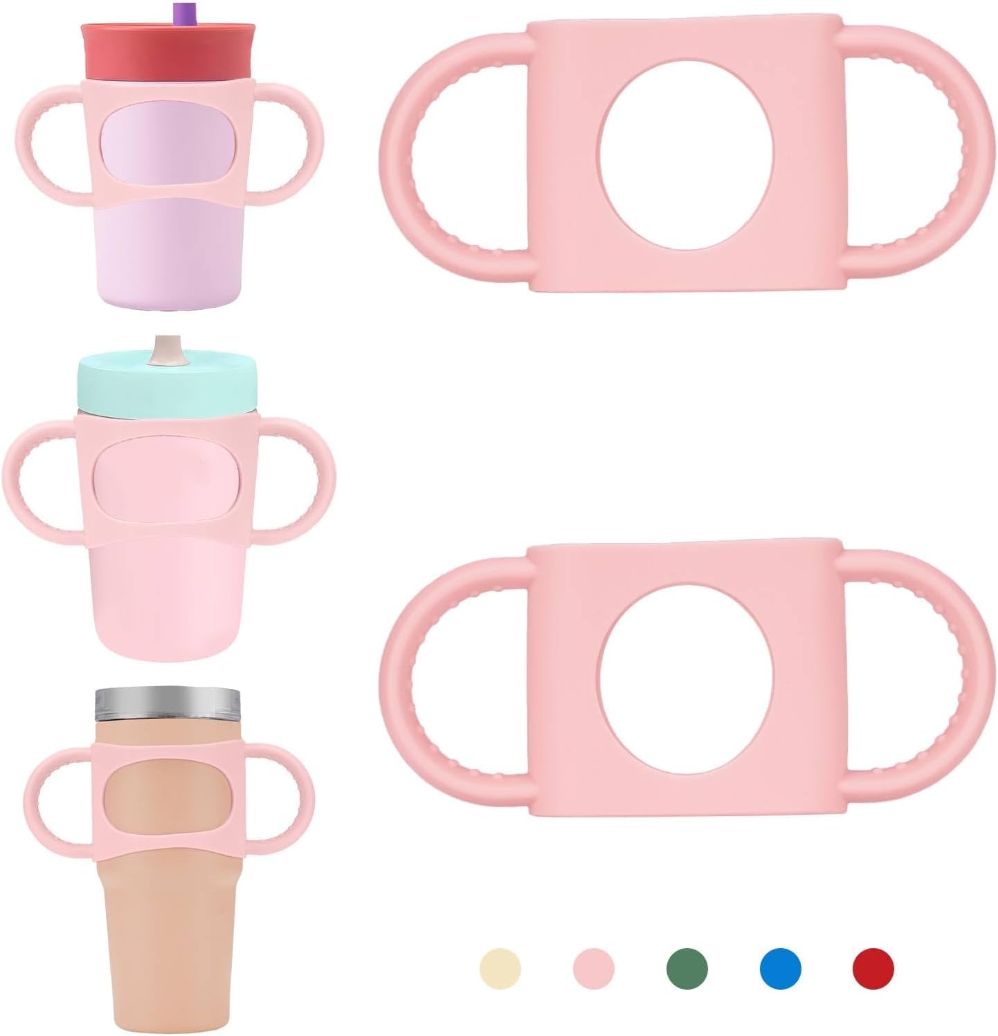 NiHome Tumbler Grip Compatible with 14oz Stanley Quencher, Fit for 12 15oz Zak Owala kids Cups Accessories Handle, Silicone Dual-Handle Tumbler Handles for Home Travel Outdoors Daily Use (2PCS,Pink)