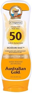 Australian Gold Sunscreen Lotion SPF 50, 8 Ounce | Moisture Max | Infused with Aloe Vera | Broad Spectrum | Water Resistant