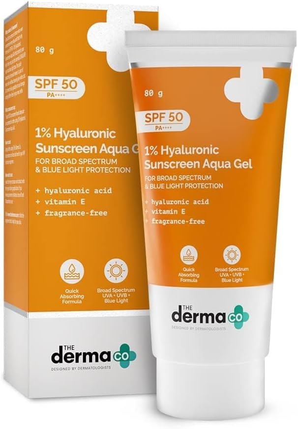 LOGY Hyaluronic Sunscreen SPF 50 Aqua Gel, PA++++, Lightweight, No white-cast for Broad Spectrum & Blue Light Protection for Oily, Dry, Acne-prone Skin - 80g
