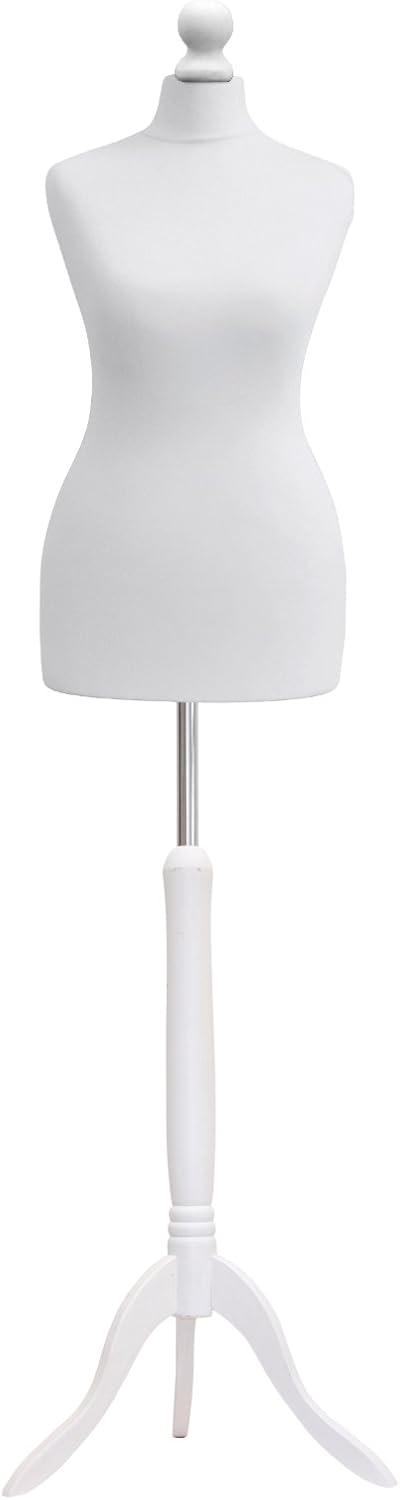 Female Tailors Dummy White Size 12/14 Dressmakers Fashion Students Mannequin Display Bust with A White Wood Tripod Base