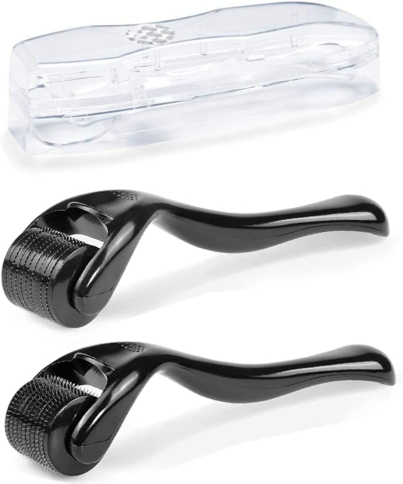 2Pcs Derma Roller 0.5mm with1mm, Beard Growth Roller Microneedling Roller with 540 Needles, Micro-Needles, Derma-Roller for Men Women Hair Loss, Face