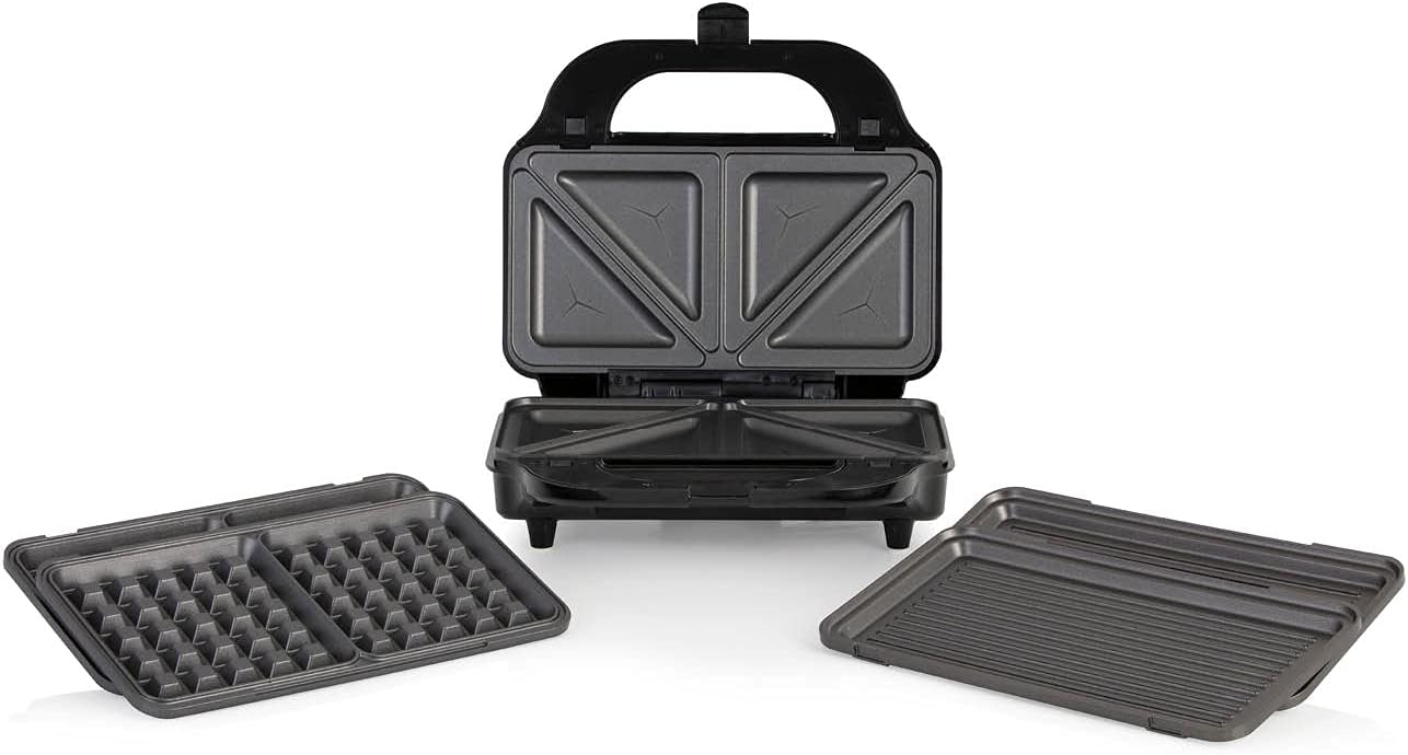 Tower T27020 3-in-1 Deep Fill Sandwich Maker with Interchangeable Waffle Plates, Stainless Steel, Silver/Black