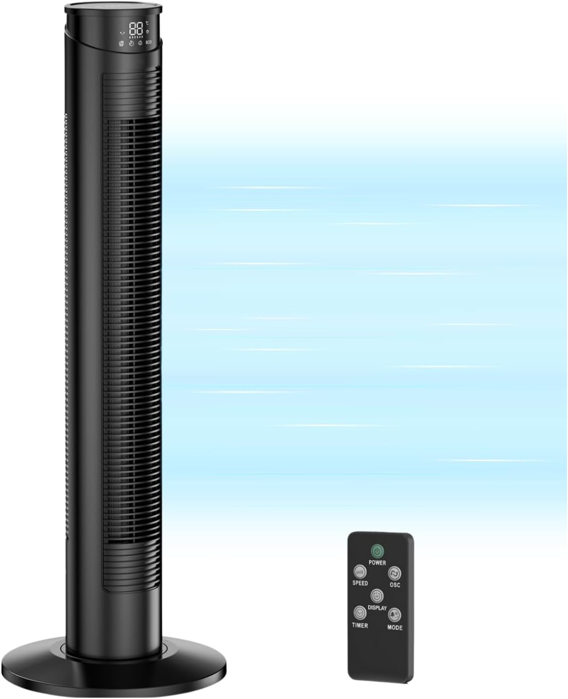 Tower Fan with Remote Control - Quiet Bedroom Fans & Cooling, 70° Oscillation, Bladeless Design,6 Speeds 5 Modes (Eco/Natural/Sleep/Soft/Normal), Cooling Speed 8m/s ,1-12 Hour Timer, LED Display
