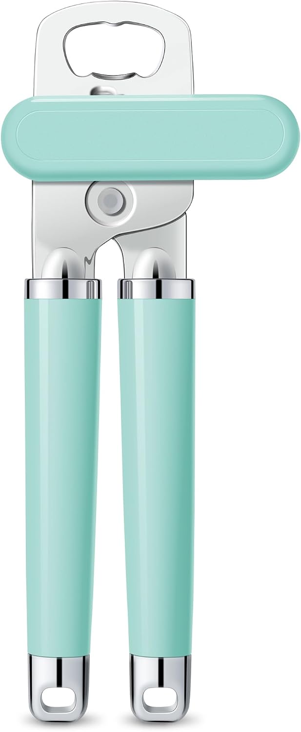 Urbanstrive XL Large Heavy Duty Can Opener Manual Smooth Edge, Hand Held Can Openers for Seniors, Stainless Steel, Comfortable Handle, Built-in Bottle Opener, 8.66 inch (Mint Green)