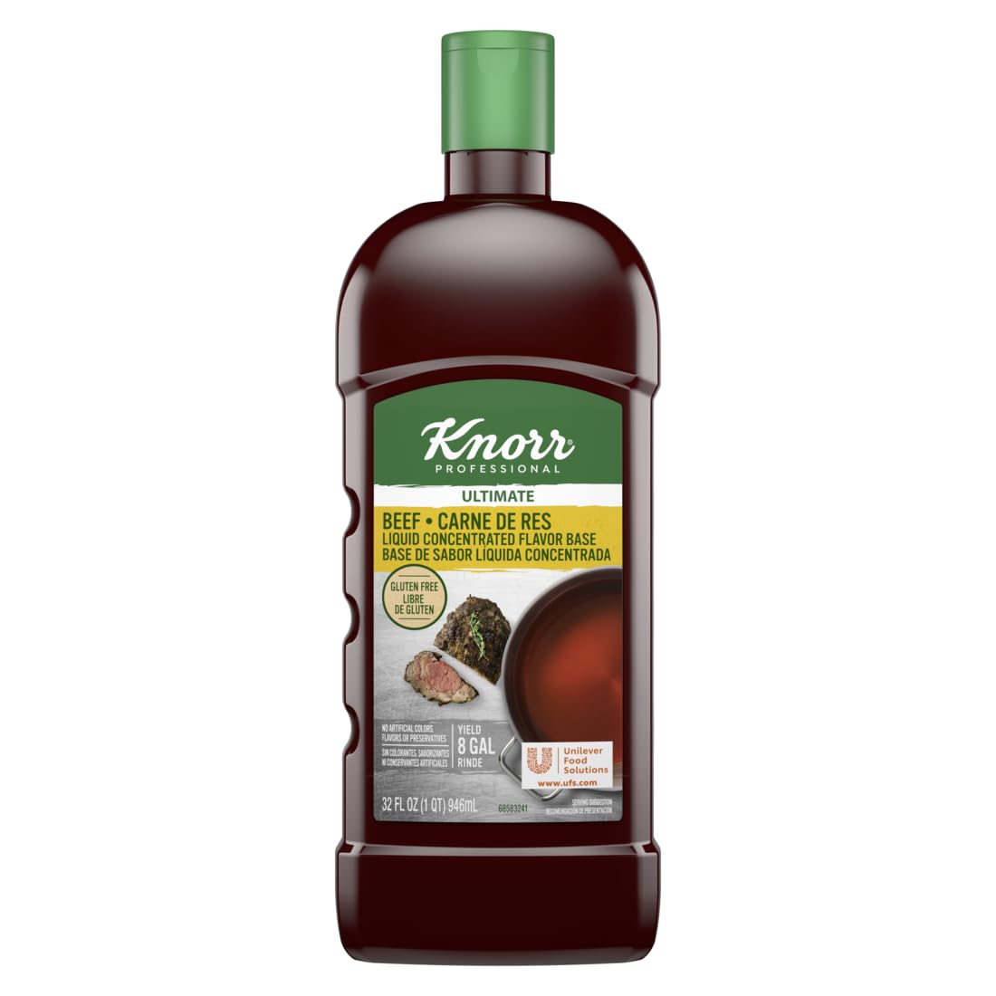 Knorr Professional Ultimate Beef Liquid Concentrated Base Scratch Like Flavor Aromatic Stock Base, Gluten Free, No Artificial Flavors, Colors, Preservatives, No Added MSG, 32oz, Pack of 4