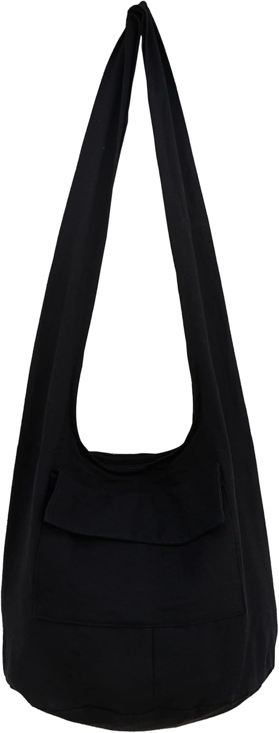Rare Asian East Hippie Bag Hobo Cotton Sling Cross-body Handmade Bohemian Black Size Medium
