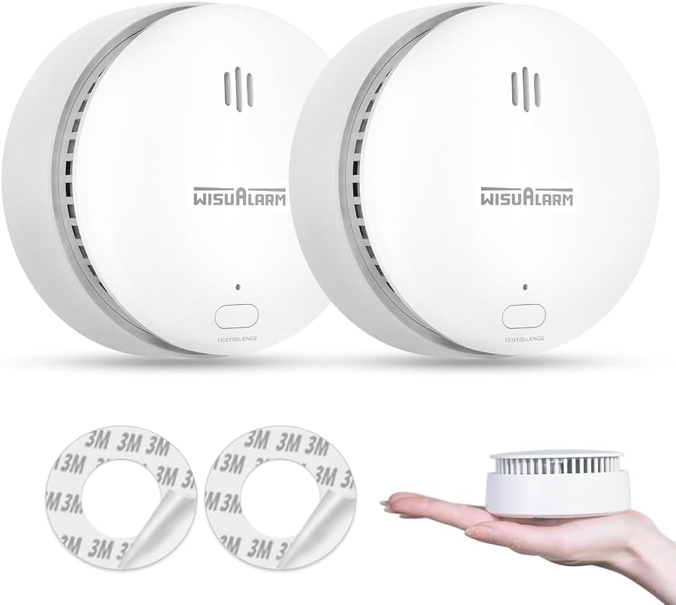 Smoke Alarm, 10 Years Battery Smoke Alarms for home 2Pcs, Fire Alarm with Silence/Test Button, No Drill Installation Smoke Detector, Conforms to EN 14604 Standard