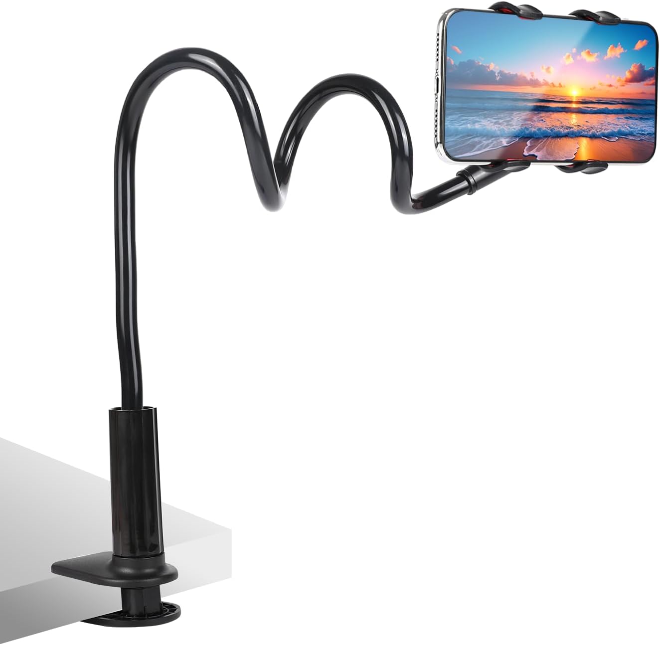 Selfdee Gooseneck Bed Phone Holder,Cell Phone Mount Clip Stand Lazy Bracket 360 Adjustable Mobile Phone Clamp Bracket Compatible with 4.0-7.2'' Device All Smartphones Gooseneck Phone Holder (Black)