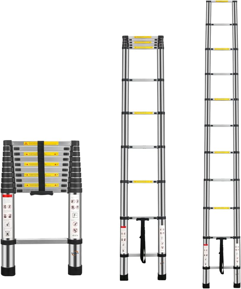 Multibao Telescopic Loft Ladder 3.2m/10.5ft Aluminum Telescoping Ladder Lightweight Portable Extendable Extension Step Attic Ladder for Multipurpose, 150kg Capacity 11 Steps