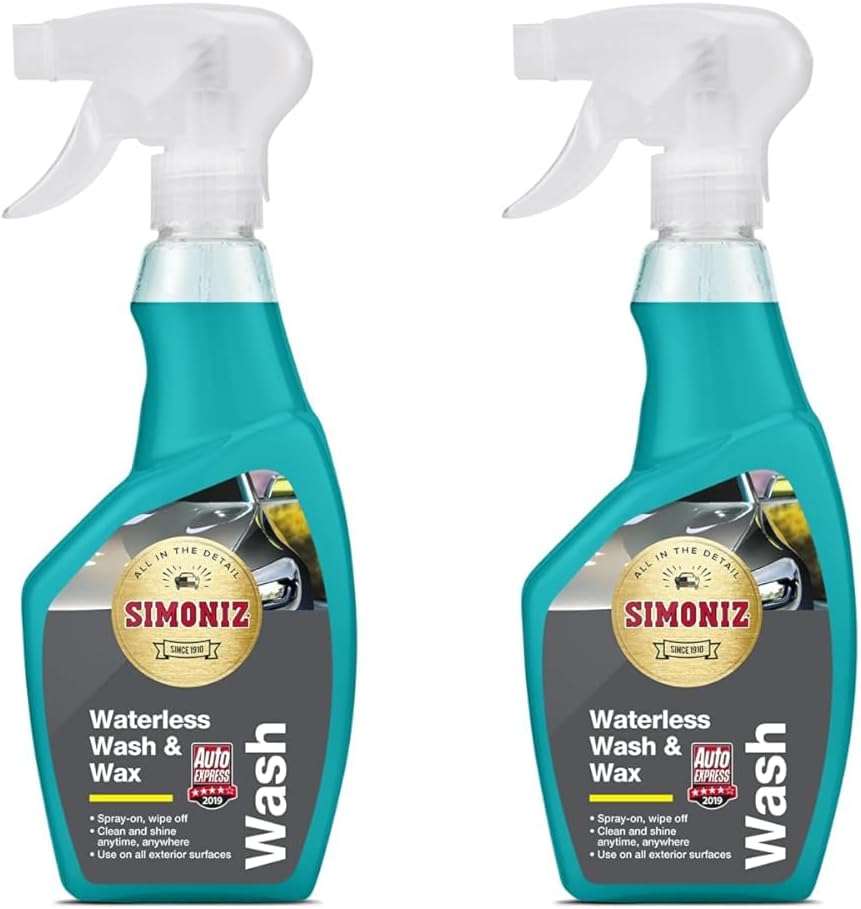 Simoniz Waterless Car Wash & Wax, Dual Action Waterless Wash & Wax, Cleans & Protects Car Paintwork, Essential Car-Cleaning Products For Clean & Shine Finish, Carnauba Wax, All Exterior Surfaces 500ml