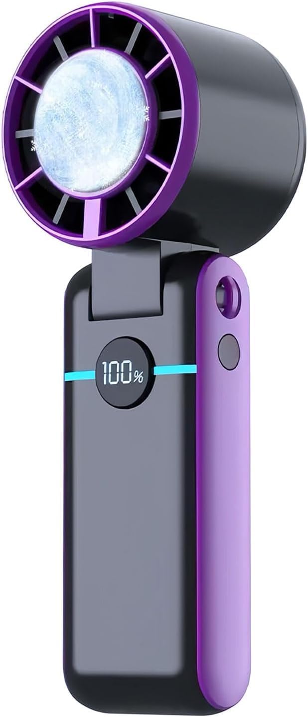 SIYOMG Portable Handheld Turbo Fan with Ice Cooler, 5000mAh 13 Hours Battery Life Rechargeable Personal Fan with 5 Speeds,Foldable,LED Display for Travel, Outdoor, Office