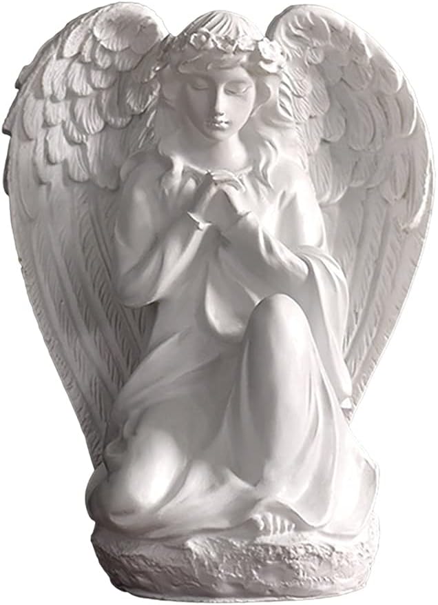 YANGMEI Guardian Angel Statue, Resin White Praying Angel Sculpture for Shelf Table Living Room Bedroom Decor Figurine Religious Spiritua Memorial Gift