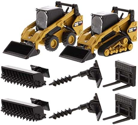 Set of 2 Pieces CAT Caterpillar 272D2 Skid Steer Loader and CAT Caterpillar 297D2 Multi Terrain Track Loader with Accessories 1/64 Diecast Models by Diecast Masters 85609