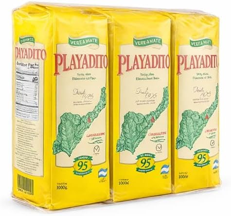 Yerba Mate Playadito Original 1 kg, Pack of 3 - Argentina Loose Leaf Matte Blend With Stems and Leaves, Argentinian Tea
