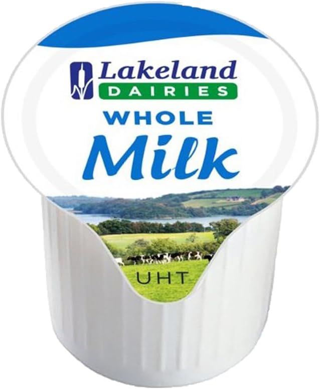 Lakeland UHT Whole Full Fat Milk Pot 12ml Pack of 100 Long Shelf Life Catering Hospitality Office Disposable Dairy Drink Mix Sachets with Welari Thank You Card | (100pack) (1200ml)
