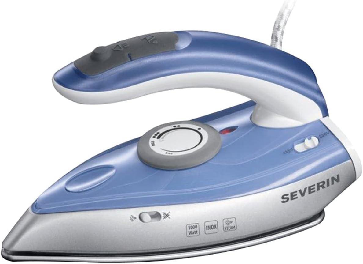 SEVERIN TRAVEL STEAM IRON BA 3234 / silver - blue, 1000W, 50ml water tank and foldable handle