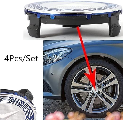 Kayserena Mercedes Centre Caps 4Pcs/Set OEM Size Replacement for Be-nz Wheel Center Hub Caps Caps 75mm/2.95'' (Blue)