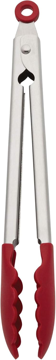KitchenAid Silicone Stainless Steel Tongs, 12 Inch, Red