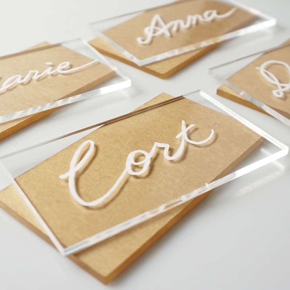 JINMURY 50pcs Clear Acrylic Place Cards for Weddings or Parties, Rectangle Acrylic Seating Place Cards Escort Cards DIY Guest Name Cards and Wedding Event Decoration, 3 1/2 x 2 inch