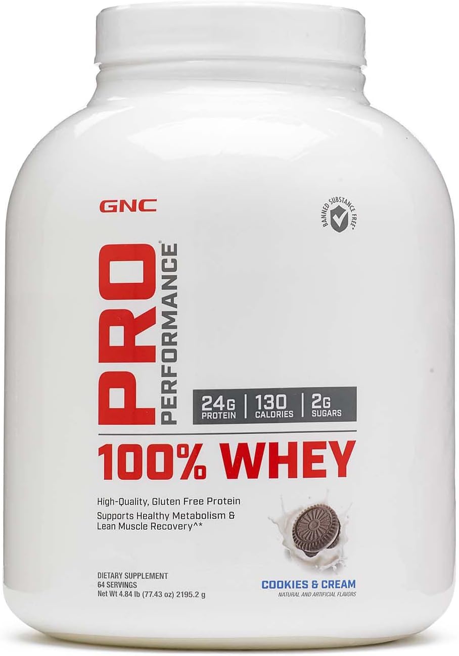 GNC Pro Performance 100% Whey Protein Supplement, 25g Protein, Supports Muscle Strength and Recovery, Cookies and Cream, 64 Servings
