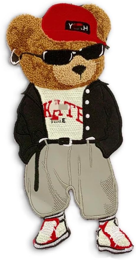 28cm*13cm Cool Bear Embroidery Patch, Teddy Bear Appliques Suitable for Decorative Clothing, Sweater, Home Textile, Backpack Patch, Applique (Style 4)