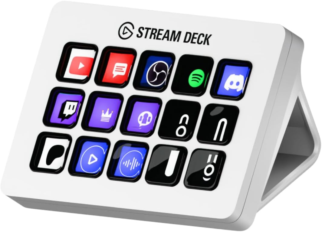 Elgato Stream Deck MK.2 White – Studio Controller, 15 macro keys, trigger actions in apps and software like OBS, Twitch, YouTube and more, works with Mac and PC