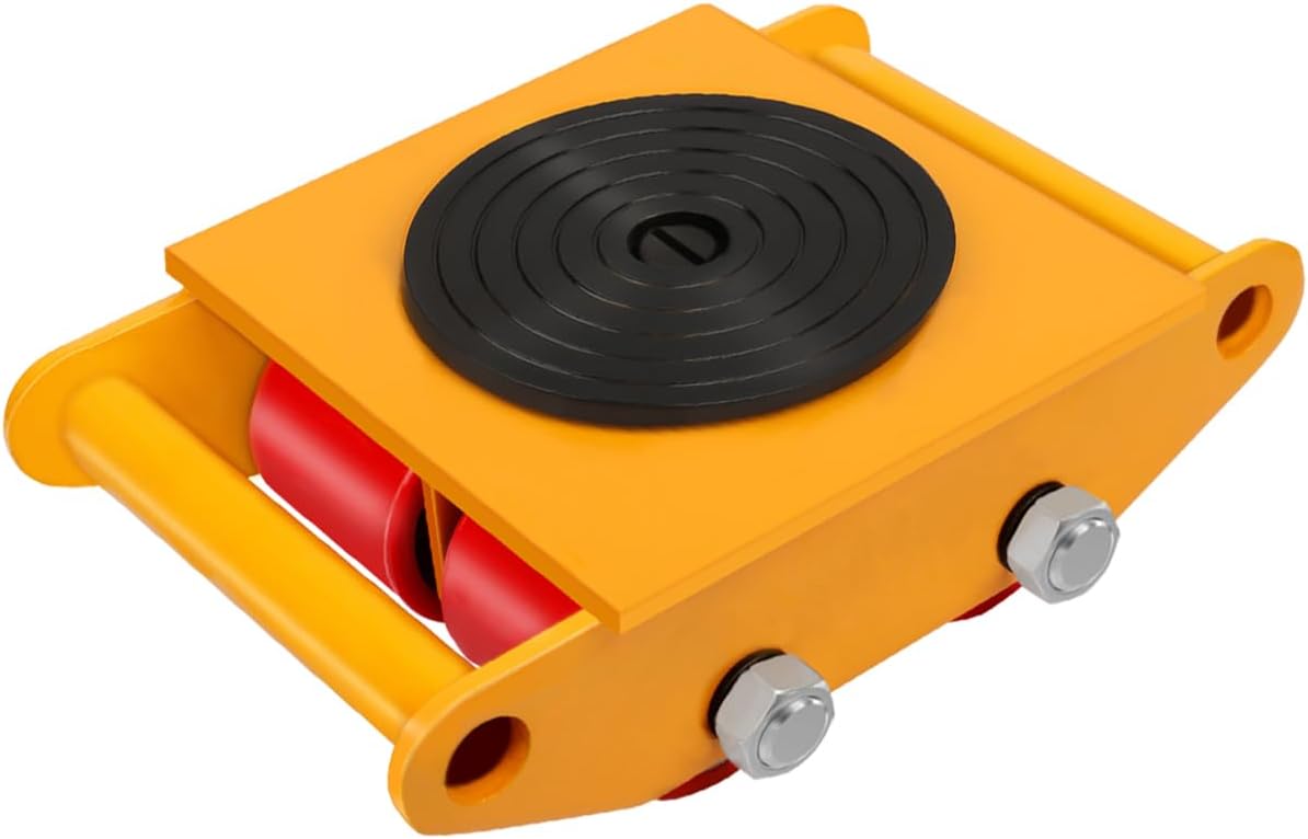 FAHKNS Machinery Moving Skate Heavy Duty Machinery Skates Cargo Mover 6T Machine Skates with 360° Rotation Cap 4 PU Rollers for Heavy Duty Industrial Moving Equipment(Yellow)