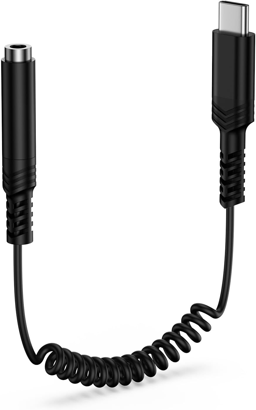 S25 Edge Headphone Jack Adapter for Samsung Galaxy S25 Edge Ultra A17 A16 5G A36, 1.4FT Coilded USB C to 3.5mm Audio Adapter Aux Cord for Samsung Galaxy S25 Ultra A26 A56 Type C to Earbuds Jack Cable