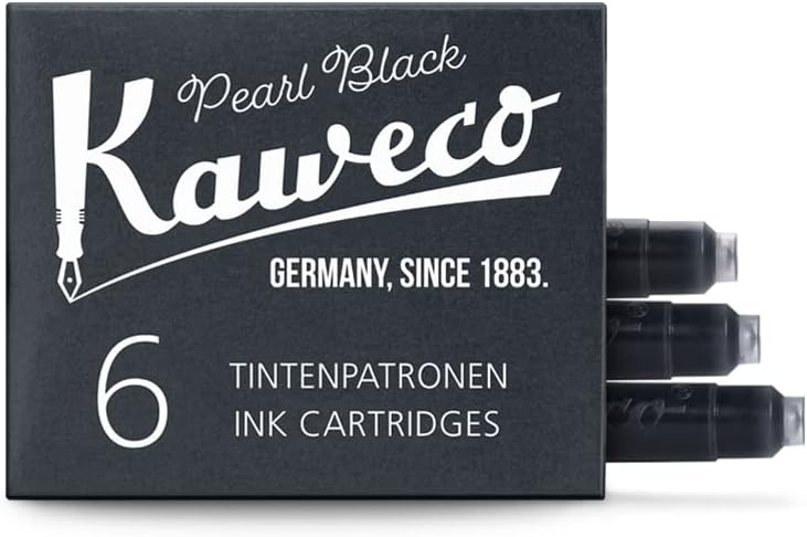 Kaweco Fountain Pen Ink Cartridges Pearl Black Pack of 6 | Premium Ink with Short Standard Cartridges in Black | Vegan Cruelty Free Water Soluble Calligraphy Lettering Writing