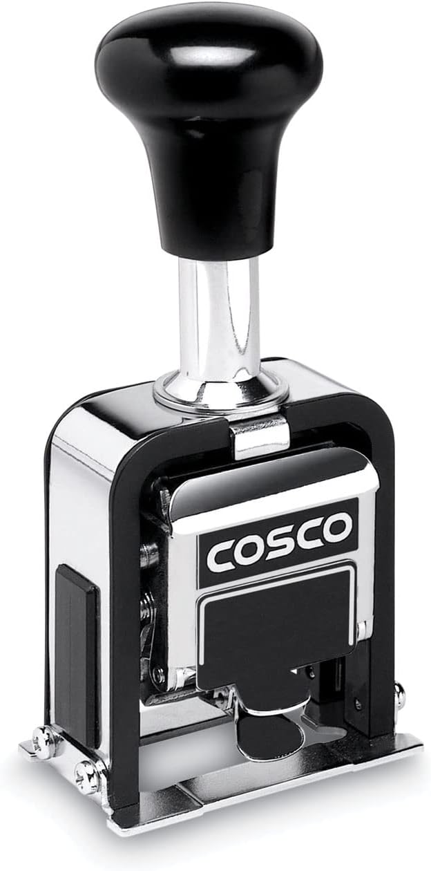 COSCO 2000PLUS Automatic Numbering Machine, 6 Wheels, Self-Inking, Black 0.75 x 0.25