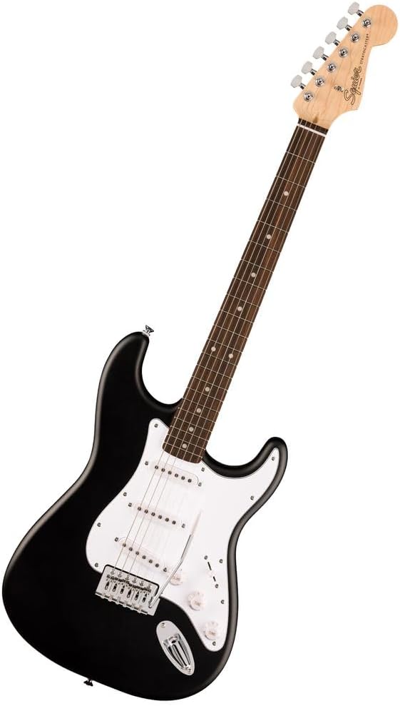 Squier by Fender Debut Collection Stratocaster Electric Guitar, Laurel Fingerboard, White Pickguard, Black