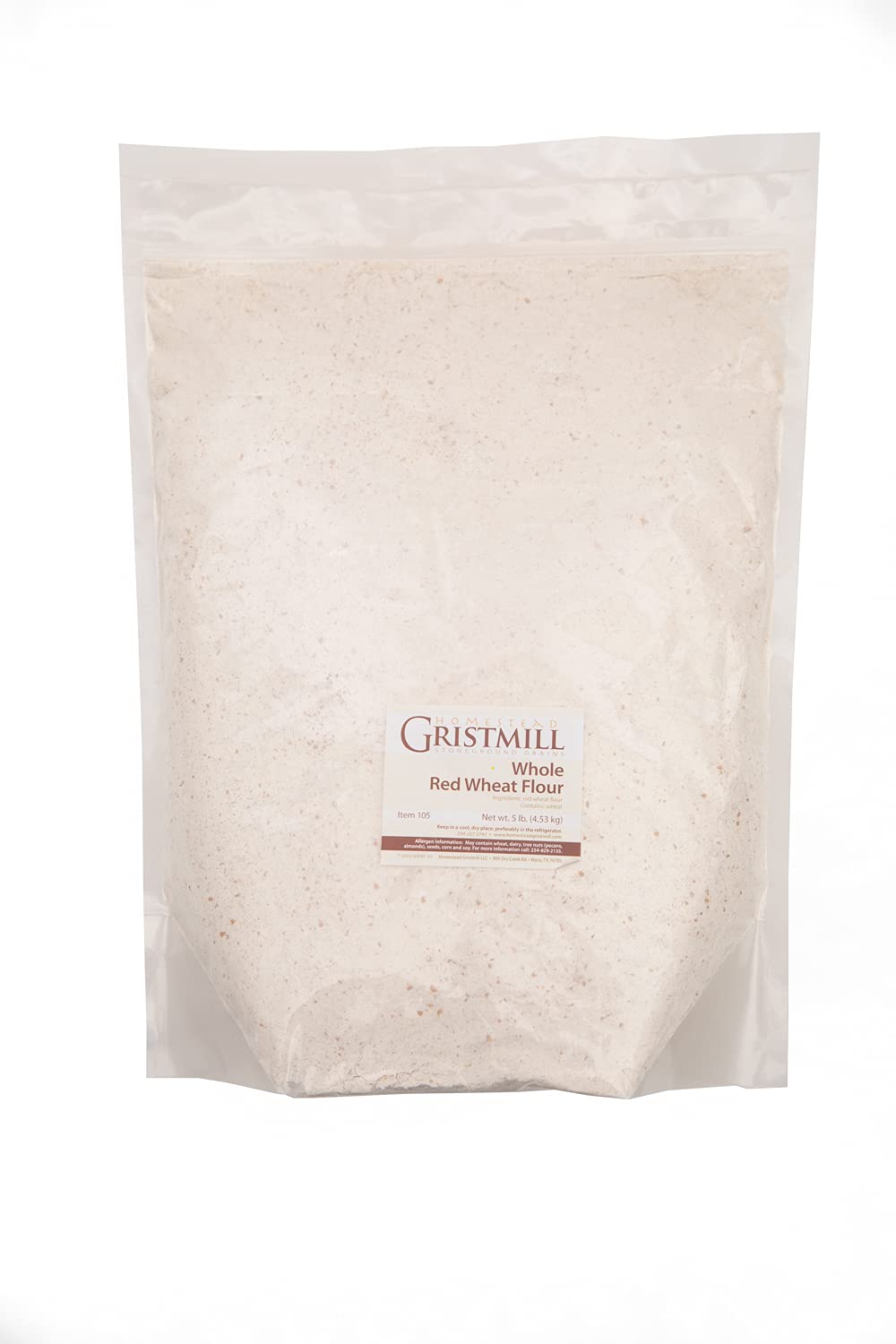 Homestead Gristmill Stone Ground Whole Red Wheat Flour - Non-GMO, Chemical-Free Artisanally Milled from Hard Red Wheat Berries - Long Shelf Life - Made In The USA - 5 Pounds