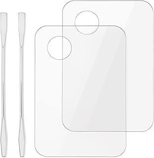Acrylic Cosmetic Makeup Palette, Makeup Mixing Tray with Makeup Spatula Metal Mirror for Beauty Salon Color Cream Liquid Foundation Mixing Palette (2 Pcs Transparent palettes)