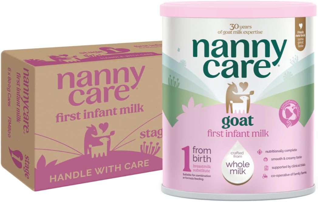 Nannycare Goat Based First Infant Milk – Stage 1 (From Birth) | Baby Powder from Whole Goats Milk | Nutritionally Complete Formula for Combination or Bottle Feeding – 800g (6 Pack)