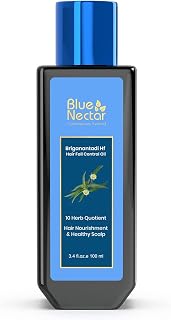 Blue Nectar Natural Hair Growth Oil for Hair Fall Control | Plant Based Bhringraj Oil with Rosemary & Lavender Oil for Hair (9 Herbs, 3.38 Fl Oz)