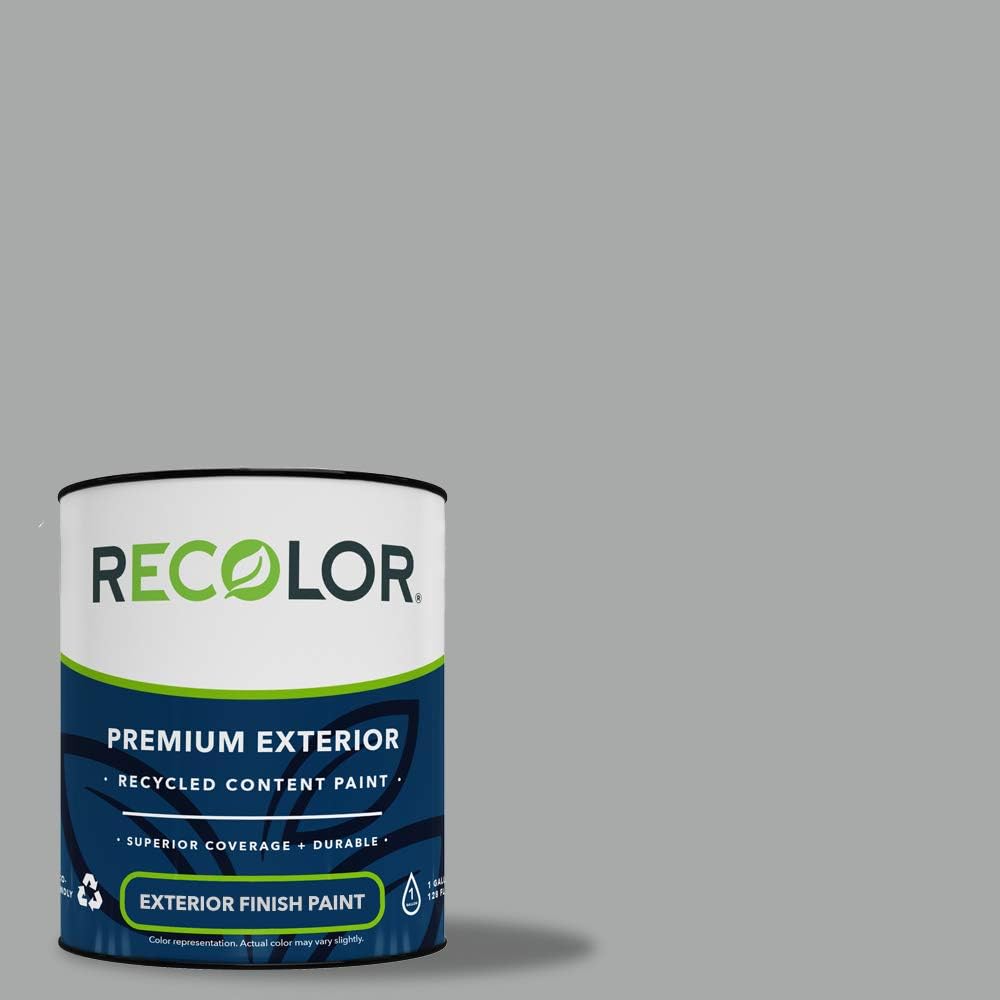 RECOLOR Eco-Friendly Exterior Premium Latex Paint for Walls, Siding and Trim w/Eggshell Finish, 1 Gallon, Gray
