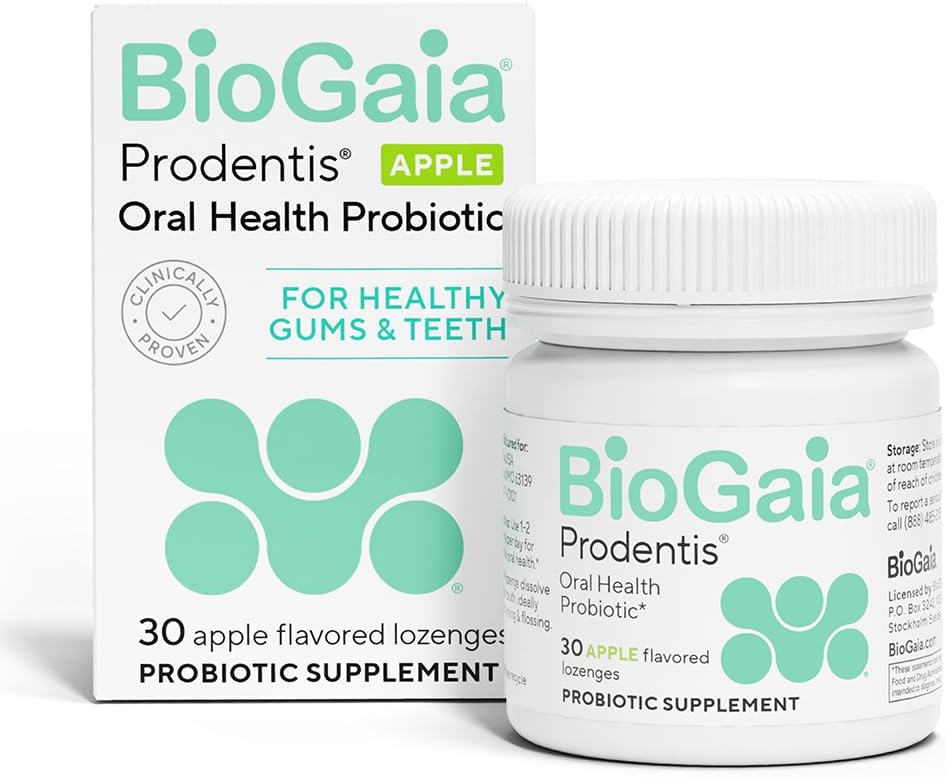 BioGaia Prodentis | Clinically Proven Dental Probiotics for Teeth and Gums | Promotes Good Oral Health & Gut Health Too | Oral Probiotics | 30 Apple-Flavored Lozenges | 1 Pack