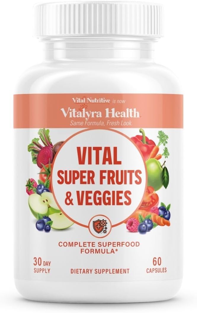 VITAL NUTRITIVE Super Fruits & Veggies -2-in-1 Fruit & Vegetable Supplement | Daily Superfood for Adults, Supports Immunity, Energy & Overall Wellness, Whole-Food Blend, Non-GMO