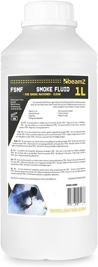 beamz FSMF1UHD Smoke Machine Fluid 1L - Ultra-High-Density Fog Liquid for Professional Club, Theatre & Show Use, Long-Lasting, No Odour, Residue-Free, Safe Fog Machine Fluid