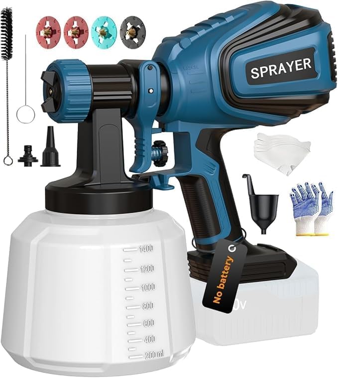 Cordless Paint Sprayer for Dewalt 20V MAX Battery Electric Spray Paint Gun with High Capacity Container Easy to Clean for House Painting Blue(Not Include Battery)